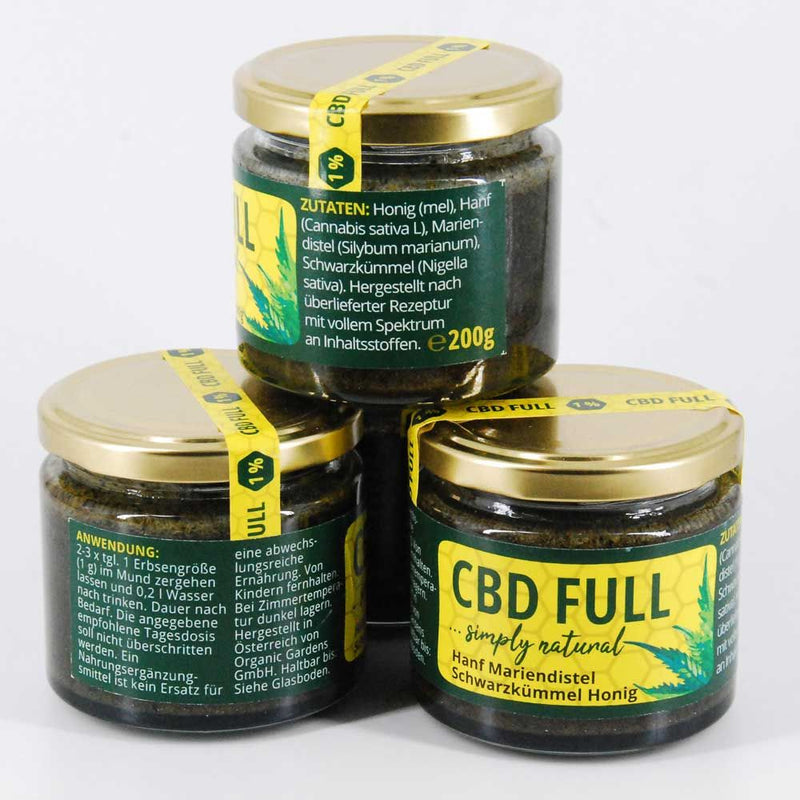 1% 200g CBD FULL Hanf, Mariendistel, Schwarzkümmel, Honig